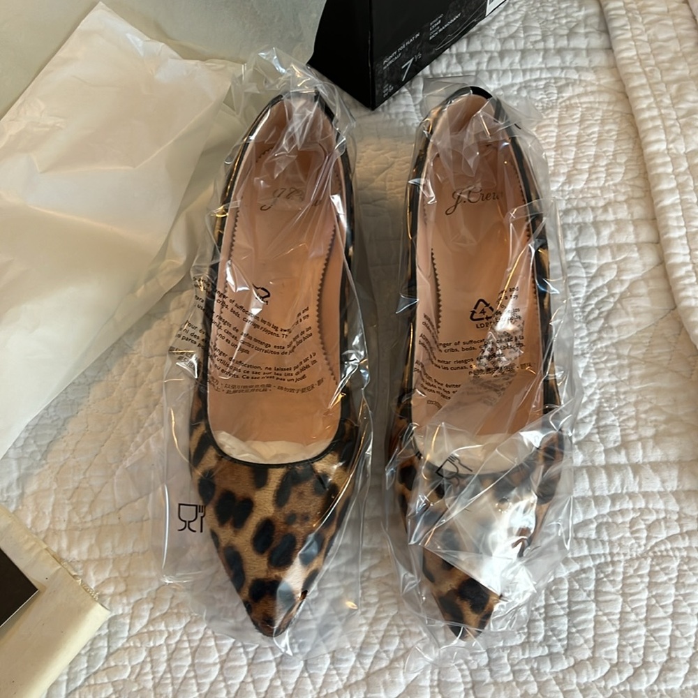 J.Crew Pointy Toe Flat in Leopard Calfhair
